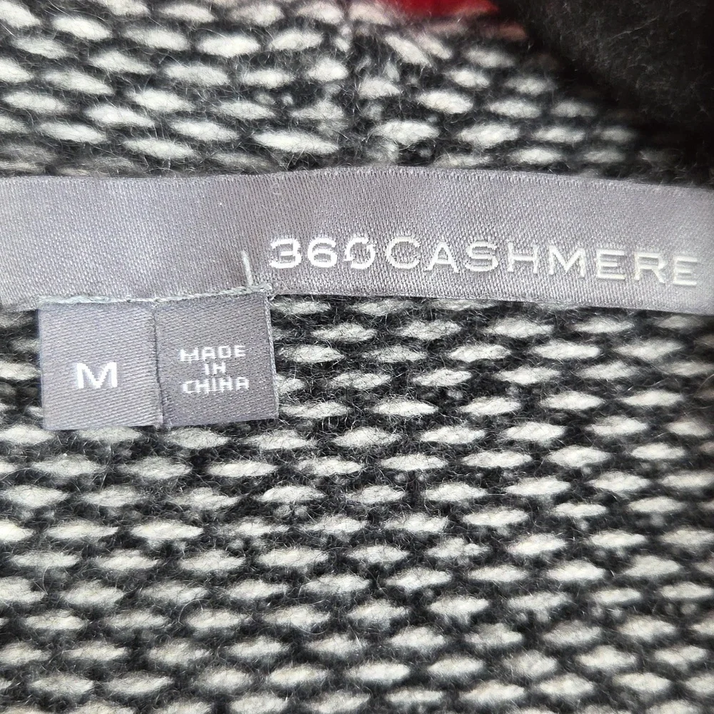 360 CASHMERE Hooded‎ Cardigan Wool Blend Black White Womens Size Medium